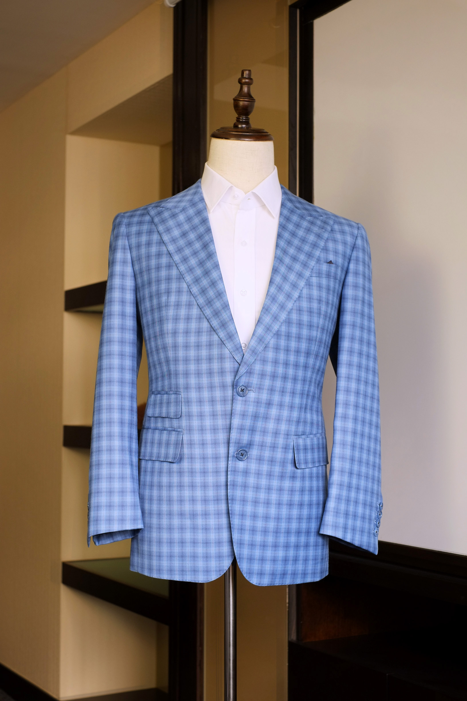 Blue Fancy checks Jacket( 401261, E.Thomas Superfine Jacketing collection)